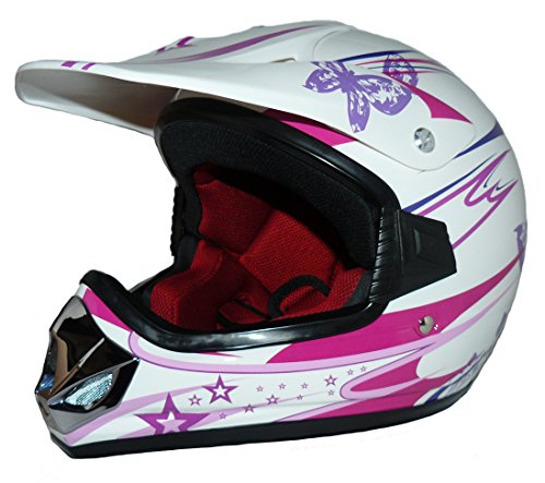 Protectwear V310-Girl-XS Kindercrosshelm für Mädchen Max Racing, Größe XS (Youth L), Rosa/Weiß Glanz