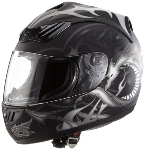 Protectwear H510-11SW-XL Motorradhelm, Integralhelm mit Drachendesign, Größe XL, Schwarz/Silber