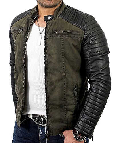 Redbridge Red Bridge Jacke Herren Biker Kunstleder Lederjacke Jacket mit gesteppten Bereichen XL Khaki