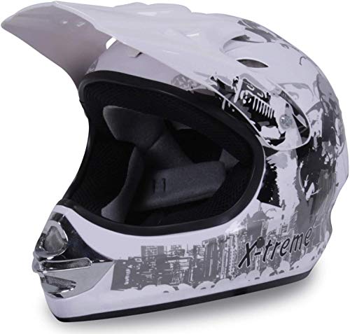 Actionbikes Motors Motorradhelm X-Treme Kinder Cross Helme Sturzhelm Schutzhelm Helm für Motorrad Kinderquad und Crossbike (Weiß, M)