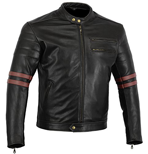 Bikers Gear, Motorrad-Lederjacke „The Rocker“, Schwarz, Café-Racer-Jacke, CE-Vestärkung, PU-verstärkt, Größe: L, CE1621–1