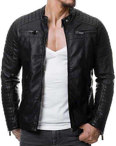 Redbridge Herren Jacke Übergangsjacke Biker Lederjacke Echtleder Kunstleder Baumwolle mit gesteppten Bereichen XXL Schwarz - Kunstleder