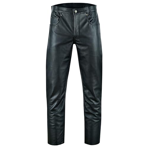 Bohmberg Herren Lederhose Exclusive Premium Lederjeans aus Voll-Rindsleder Motorradhose Bikerhose mittlere Leibhöhe Schwarz Gr.34W / 34L