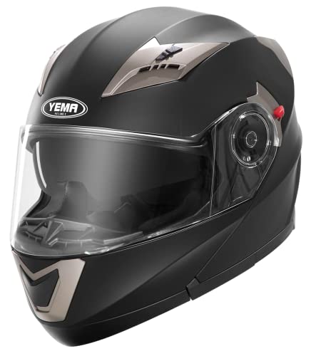 YEMA Motorradhelm Klapphelm Integralhelm Fullface Helm YM-925 Rollerhelm Sturzhelm mit Doppelvisier Sonnenblende ECE für Damen Herren Erwachsene-Schwarz Matt-M