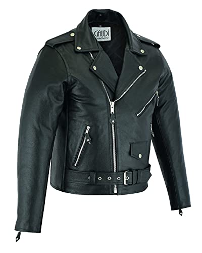 Gaudi-Leathers Herren Lederjacke Brando Jacke Rindleder Biker Motorrad Chopper schwarz, Marke, Schwarz, XL