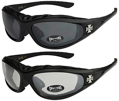 X-CRUZE 2er Pack Choppers 911 Sonnenbrillen Motorradbrille Sportbrille Radbrille - 1x Modell 01 (schwarz/getönt) und 1x Modell 02 (schwarz/annährend transparent) - Modell 01 + 02 -