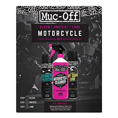 Muc-Off Clean, Protect & Lube Motorrad Pflegeset - Motorrad Zubehör zum Reinigen, Schützen und Ölen Ihres Motorrads – Mit Motorrad Reiniger, Motorradschutzmittel und Kettenöl