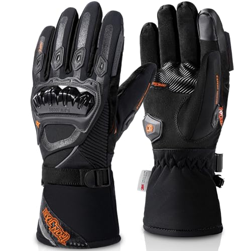 IRON JIA'S Winter Motorradhandschuhe, Wasserdicht Winddicht Leicht und Warm Touchscreen Handschuhe für Motorrad, Wandern und andere Outdoor-Sportarten,Mann und Frau-Schwarz-XL