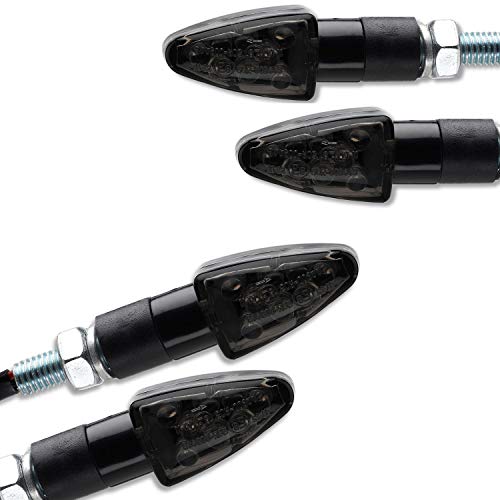 Germany Motorsports LED Motorrad Mini Blinker Wizzard Schwarz kurz universal 12V e-geprüft vorn hinten (Getöntes Glas, 2 Paar)