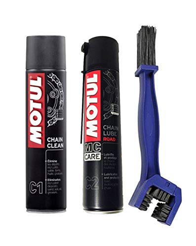 Motul + Lampa Kit Kettenschmiermittel Motul Kettenreiniger C1 + Motul C2 Chain Lube Road + Bürste