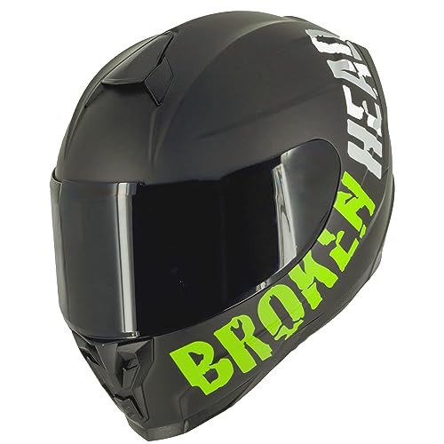 Broken Head BeProud Sport Grün Motorradhelm Mit 2 Visieren (Klares + Schwarzem Visier) - Integralhelm Matt-Schwarz - Größe M (57-58 cm)