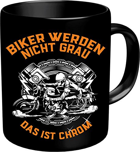 RAHMENLOS® Kaffeebecher für ältere Motorradfahrer: Biker werden nicht grau, das ist Chrom! Im Geschenkkarton 2639