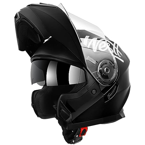 Westt Klapphelm Flip up Motorradhelm Integralhelm Herren Damen mit verstärktem Kinnschutz Chopper Moped Mofa Roller Modular Helm Motorrad mit ECE 22.06 ,schwarz, L (59-60 cm)