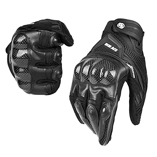 BORLENI Motorradhandschuhe Atmungsaktive Motorradhandschuhe Leder Vollfinger Knöchelschutzpolster Touchscreen