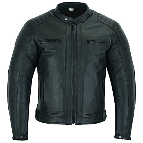 Texpeed Motorrad lederjacke herren mit protektoren - Schwarz Winter/Sommer Gesteppt echtleder Bikerjacke - Motorrad mit original biker rüstung gepanzert (EN 1621-1) Schutz L