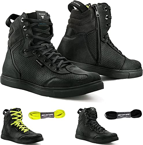 SHIMA Rebel WP, Wasserdichte Motorradschuhe Herren - Verstärkte Motorrad Sneakers mit Seitlichem Reißverschluss, Knöchelstütze, Anti Rutsch Sohle, Schaltgriff (Schwarz, 43)