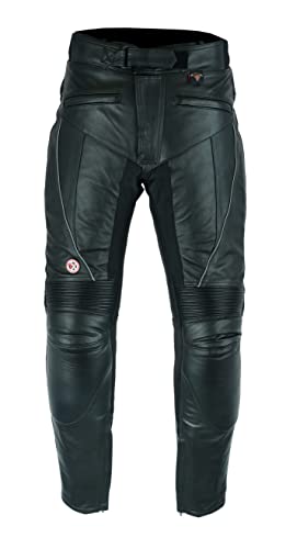 Texpeed motorradhose leder wasserdicht herren mit protektoren - Schwarz Vollnarbiges Lederhose echtleder mit rüstung (EN 1621-1) Biker gepanzerte - XL Taille/Regülar Bein