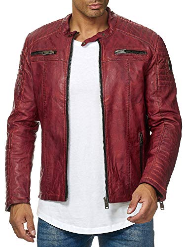 Redbridge Herren Jacke Übergangsjacke Biker Lederjacke Echtleder Kunstleder Baumwolle mit gesteppten Bereichen XL Dirty Rot - Kunstleder