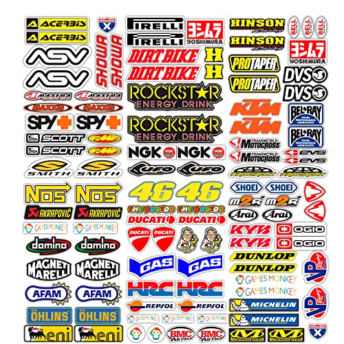 MAS DI VITALE MARIA ditta individuale Motorrad-Aufkleber, Sponsor, 113 Stück, selbstklebend, Motocross, Grafiken, Fahrrad, MTB, Computer, Scooter, Modell, Vinyl, glänzend, berühmte Marken, Pack (73 x