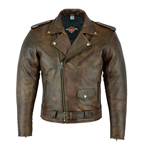 Texpeed Braun Motorrad lederjacke herren mit protektoren - Marlon Brando Retro Chopper Rockerjacke - Mit Original Biker Rüstung (EN 1621-1) Schutz XL