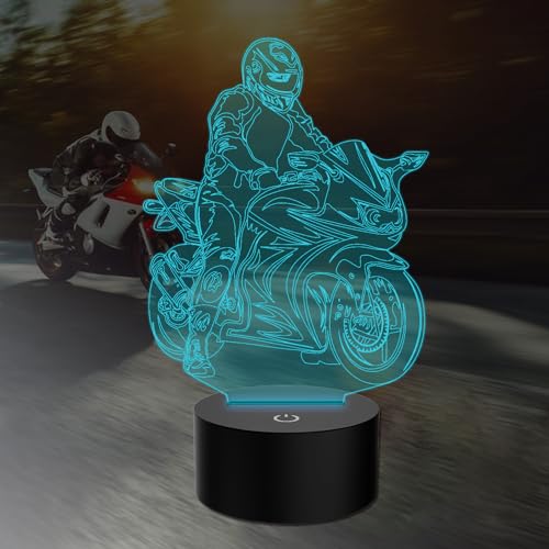 PONLCY Motorrad Led Nachtlicht, 7 Farben 3D Illusion Lampe, USB Touch Switch Schreibtischlampe, Schlafzimmer Dekoration Tischleuchten Lichter für Kinder Weihnachten Geburtstag Geschenke