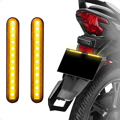 evermotor 12V 12 LED E-geprüfte Motorrad Kennzeichenbeleuchtung Universal Mini Wasserfest IP68 für Roller ATV Off-Road Fahrzeug, Bernstein Lichtleiste 2 Stück