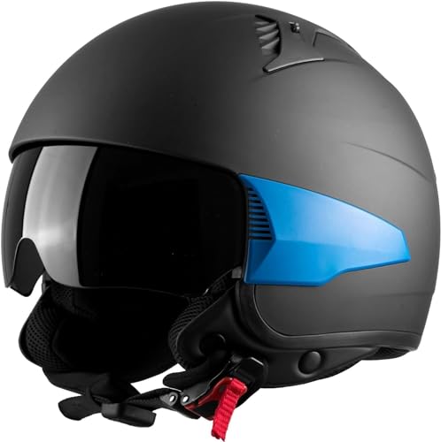 Westt Jethelm Motorradhelm Herren Damen mit Visier getönt Mopedhelm Halbschalenhelm Chopper Helm Retro Stil Mofa Helm Motorrad, matt schwarz, ECE DOT Zertifiziert (M (55-56 cm), Schwarz)