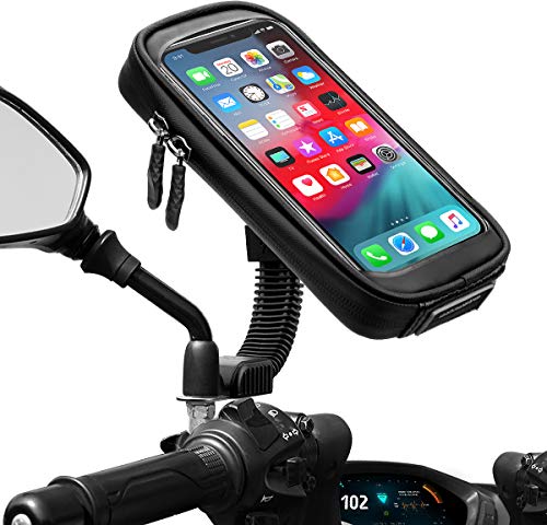 ENONEO Motorrad Handyhalterung Wasserdicht 360° Drehbar Motorrad Smartphone Halterung mit Regenschutz Motorrad Handy Halterungen Rückspiegel bis zu 6,7" (Schwarz)