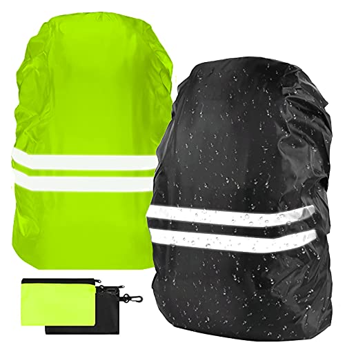 flintronic 2 Stück Rucksack wasserdichte Regenschutz, Regenhülle, M (25L-40L) Windabweisend Rucksackschutz mit Reflexstreifen für Bei Schlechtem Licht und Dunkelheit