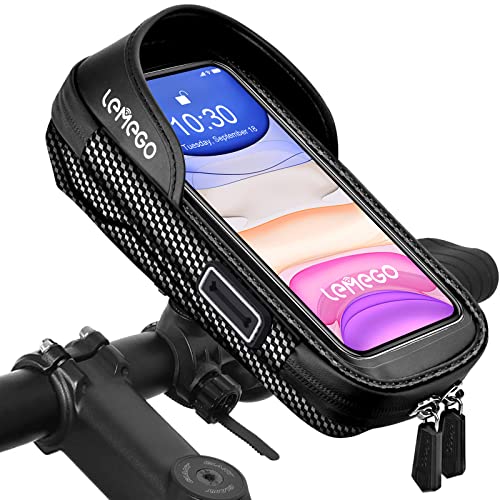 LEMEGO Wasserdicht Handyhalterung Handyhalter Fahrrad Motorrad Bike Lenkertasche Halterung Fahhradlenkertasche Rahmentasche Fahhradtasche 360°Drehbarem Für 7 Zoll Handys GPS Navi Andere Geräte