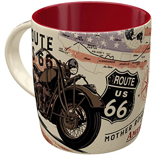 Nostalgic-Art Retro Kaffee-Becher, 330 ml, Route 66 – Bike Map – Geschenk-Idee für Amerika-Fans, Keramik-Tasse, Vintage Design