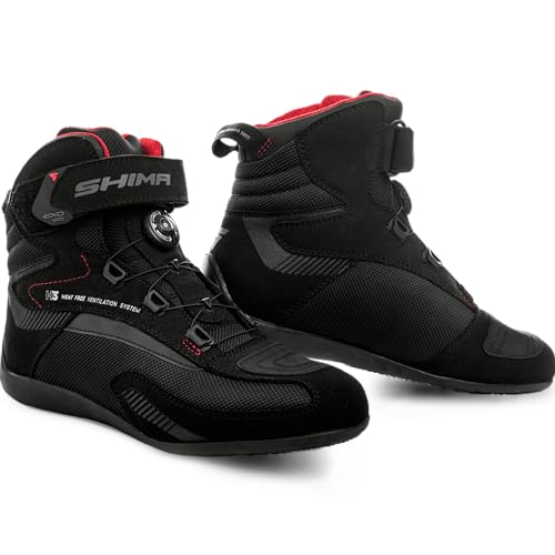 SHIMA EXO Motorrad Schuhe Herren Leder ATOP Verschluss Motorradstiefel Protektoren Sneaker Rutschfeste Sohle Knöchelstütze Seitlicher Bikerboots (Schwarz, 47)