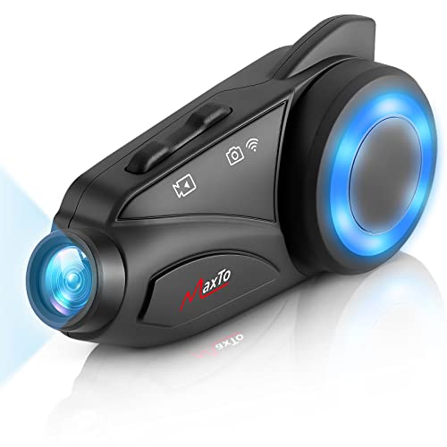 Maxto M3 Motorrad Intercom mit Kamera 1080P HD,Verbesserter 360° Verstellbarer Clip,Gegensprechanlage Kommunikation 6 Fahrer Gruppe 1000m Motorradhelm Kommunikation WiFi Transit/FM, IP65 wasserdicht