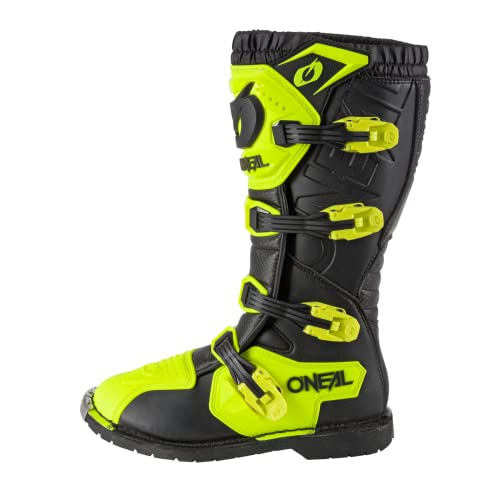 O'NEAL | Motocross-Stiefel | Enduro Motorrad | Komfort Air-Mesh-Innenleben, vier Verschlussschnallen, hochwertiges Synthetik-Matherial | Boots Rider Pro | Erwachsene | Schwarz Neon-Gelb | Größe 39