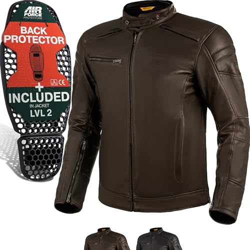 SHIMA BLAKE Motorradjacke Herren - Premium Biker-Lederjacke Belüftet mit Rücken, Schulter und Ellbogen Protektoren, verstärkte Doppelnähte (Braun, XL)