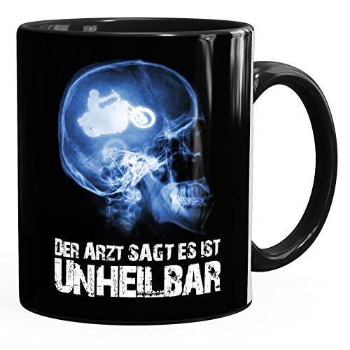 MoonWorks Kaffee-Tasse Xray Der Arzt sagt es ist unheilbar Hobby Schädel Röntgenbild Biker Motorrad Chopper Motorradfahrer Geschenk-Tasse schwarz unisize