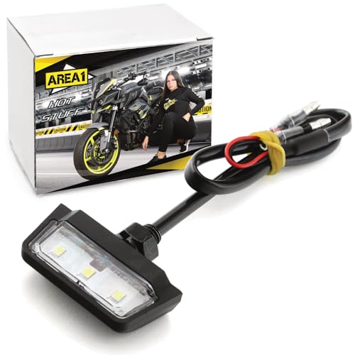 Area1 Premium Motorrad LED Kennzeichen-Beleuchtung E-geprüft, Motorrad Nummernschild Leuchte, universal für Motorrad Motorroller Quad ATV. Kompatibel mit KSR