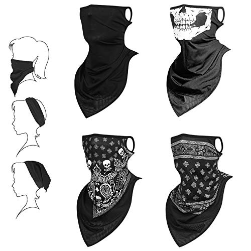 Flintronic Multifunktionstuch Gesichtsmaske 4 Stück Winddicht Motorrad Mundschutz Maske Herren/Damen Halstuch Waschbar Sturmhaube Maske Balaclava Loop-Schal mit Ohrschlaufen für Fischen Laufen Wandern