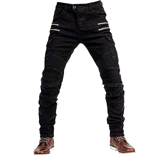 oFzimTo Motorrad-Jeanshose Für Herren, Sturzfeste Jeans Mit Geradem Bein Und 4 Arten Von Schutzausrüstung, Motorradhose Für Motorradrennfahrer (Black,XL)