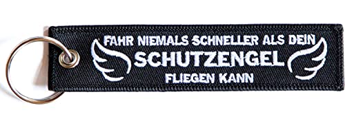 RENEGADE Schutzengel - Motorrad Schlüsselanhänger aus Stoff mit Schlüsselring - bestickt mit leuchtendem Faden & kratzfest (130 x 30 mm, schwarz). Ideal für Ihr Motorrad