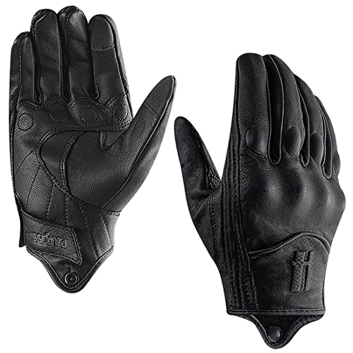 Harssidanzar Damen Vollfinger Ziegenleder Leder Touchscreen Motorradhandschuhe GL016EU,Schwarz,Größe M