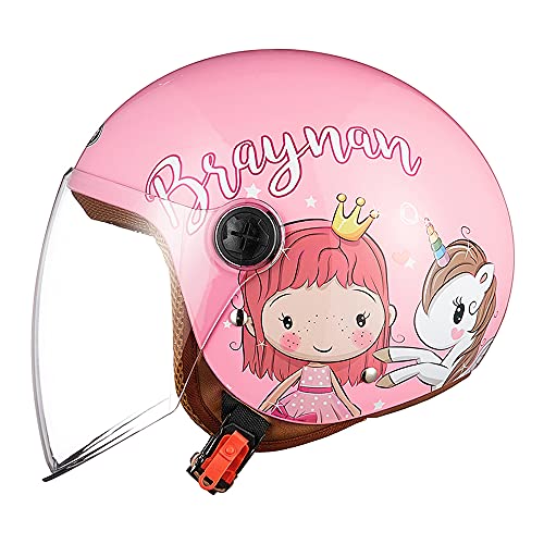 Kinder Motorradhelm Roller Helm jethelm mit Sonnenblende, Mädchen Rollerhelm Junge Mofa Helm, Schnellverschluss Tasche, 48-55cm, für 5 Jahre - 12 Jahre Kid,Rosa