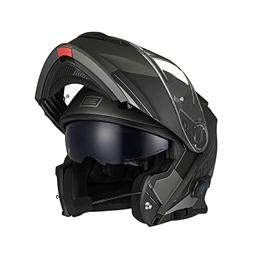 ORIGINE Motorradhelm Bluetooth Klapphelm Integralhelm ECE Mit Doppelvisier (SPIKE BLACK Titanium,L)