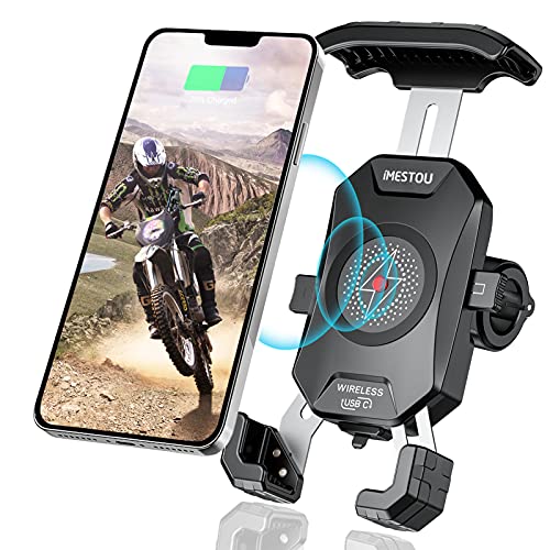 iMESTOU Motorrad Drahtloser Telefonmontage Ladegerät Qi 15 W & USB C 3,0 Eine Schnelle Ladung für 12/24V Motorräder/USB Eine Sockel mit Aluminium Lenker Basis Wasserdicht auf 4-7 Zoll Mobiltelefone