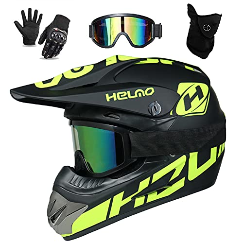 UIGJIOG Downhill Motorradhelm kinder, Helm Set Herren ATV Motorradhelm D.O.T Zertifizierter Helm Mit Brille Handschuhe, Integralhelm MTB Inklusive 4 Größen Helmfutter,C