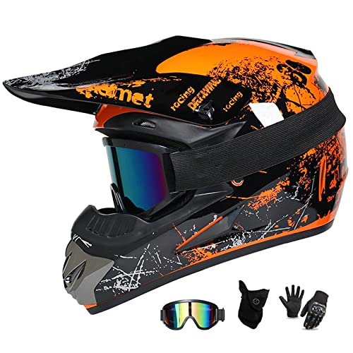 UIGJIOG MTB Helm Fullface Kinder,Motorradhelm Grün und Orange Erwachsener Motorrad Downhill Full Face Helm für Mountainbike Bergbuggy Sport Schutz,Orange