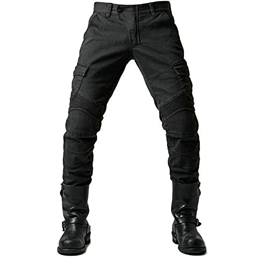 GEBIN Herren Motorradhose, Motorrad Jeans Biker Trousers, Sportliche Motorrad Hose Fahrrad Riding Schutzhose, Mit Protektoren Motorradhose (Black,XL)