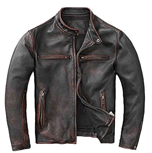 SHOP OF JACKETS LIMITED Vintage Herren Jacke | Schwarz Distressed Leder Motorradjacke | Echtleder Bikerjacke, Schwarz , XXL