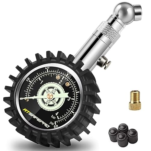 ATsafepro Reifendruckprüfer 4 bar 60 psi Zertifiziert ANSI B40.1 Genau mit großem 2" Glow Dial, Professioneller mechanischer Reifendruckmesser für Motorrad, Autos