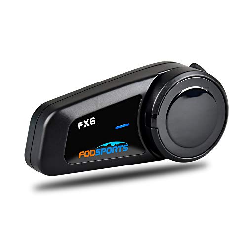 Fodsports FX6 Motorrad Bluetooth Headset 1 Packung, Intercom Motorrad kommunikationssystem bis zu 6 Motorräder mit 1000m Reichweite, Motorradhelm Gegensprechanlage mit Dreifache Geräuschreduzierung